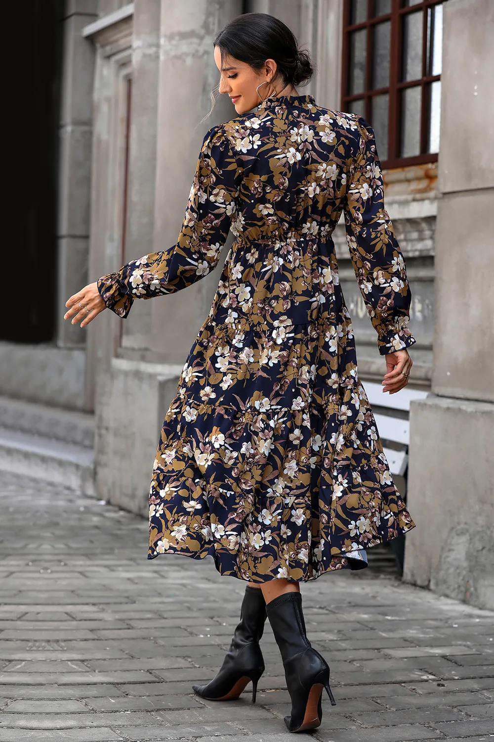 Floral Flounce Sleeve Tiered Dress, image 2