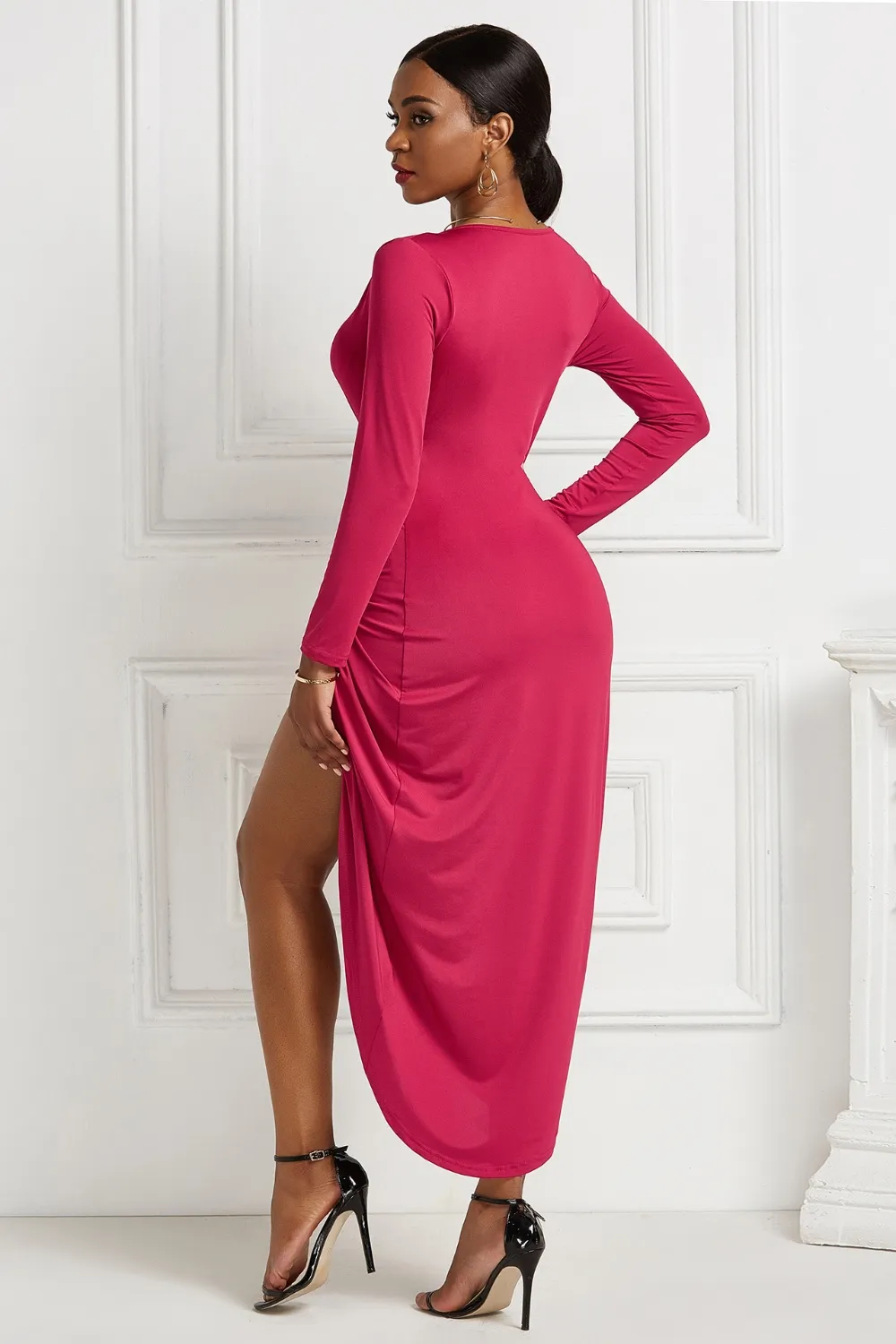 High-low Ruched Surplice Long Sleeve Dress, image 30