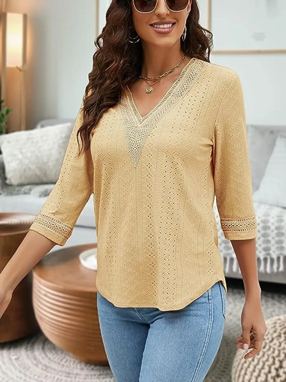 V-Neck Eyelet Blouse, image 4