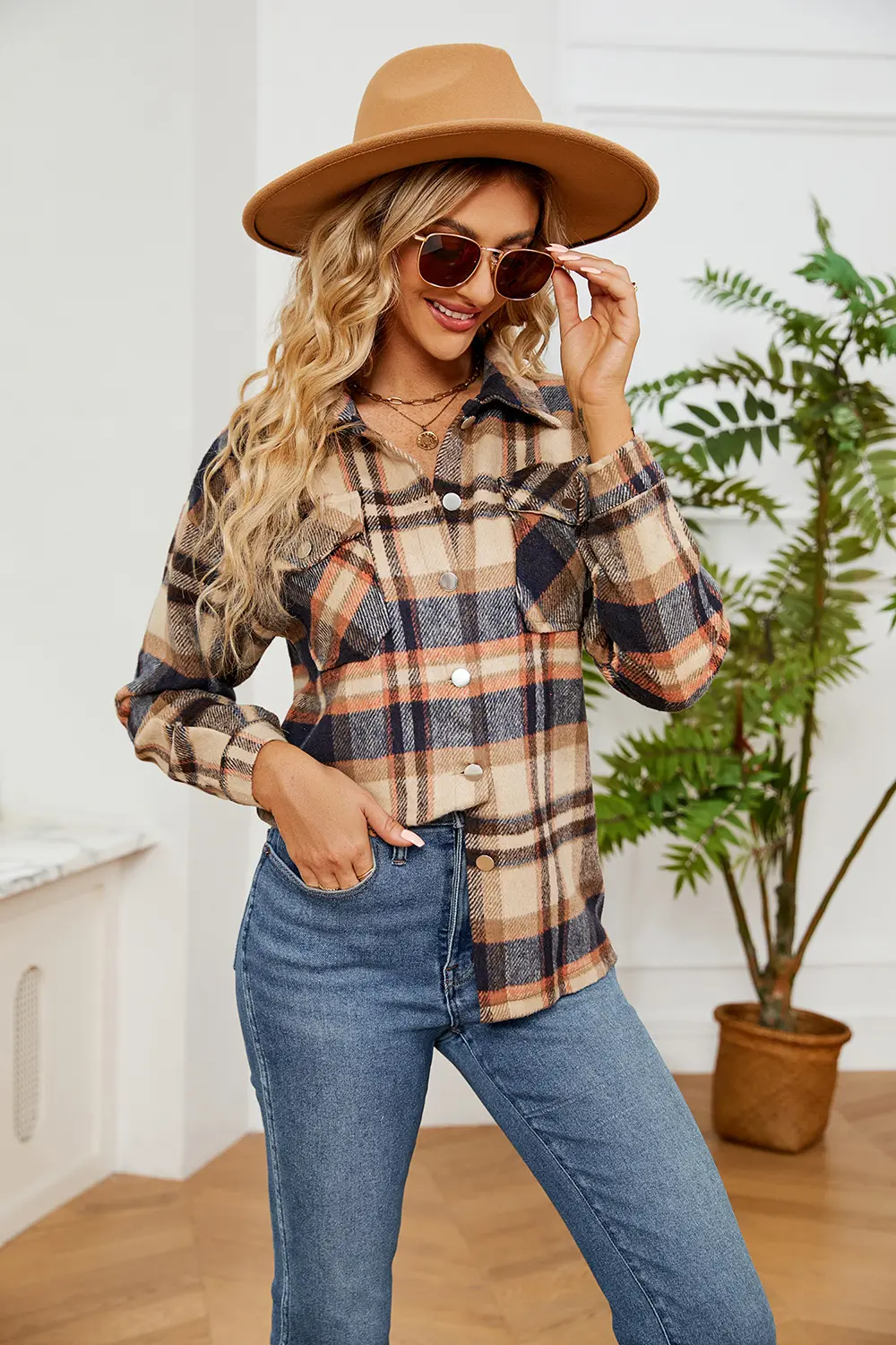 Button Down Collared Plaid Shacket, image 6