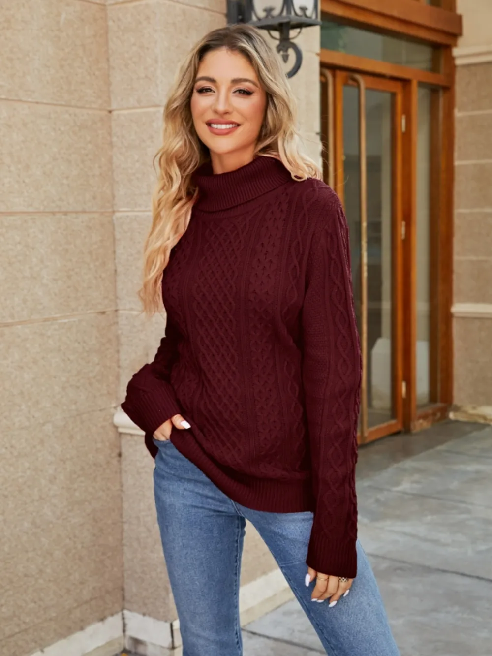 Cable-Knit Mock Neck Sweater, image 11