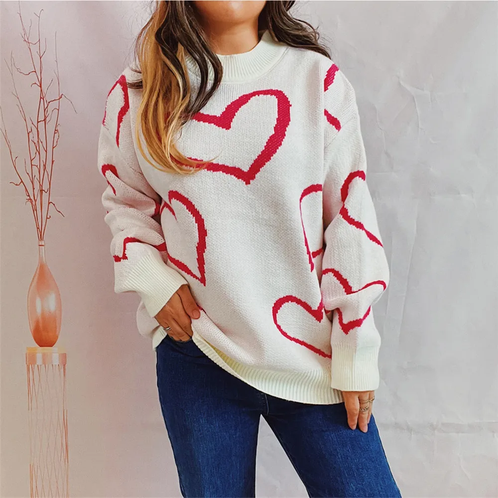Heart Pattern Long Sleeve Sweater, image 6