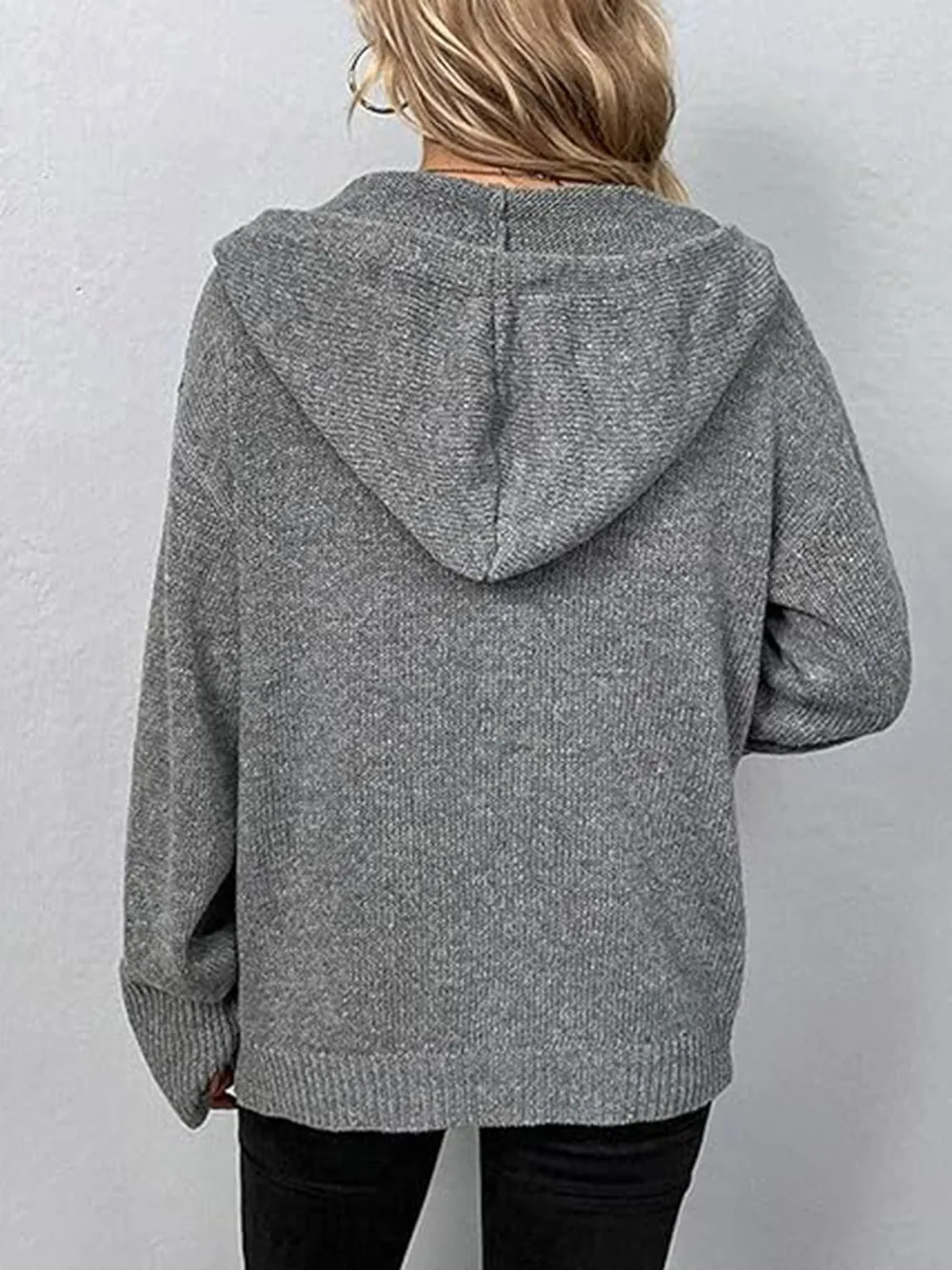 Button Up Drawstring Long Sleeve Hooded Cardigan, image 5
