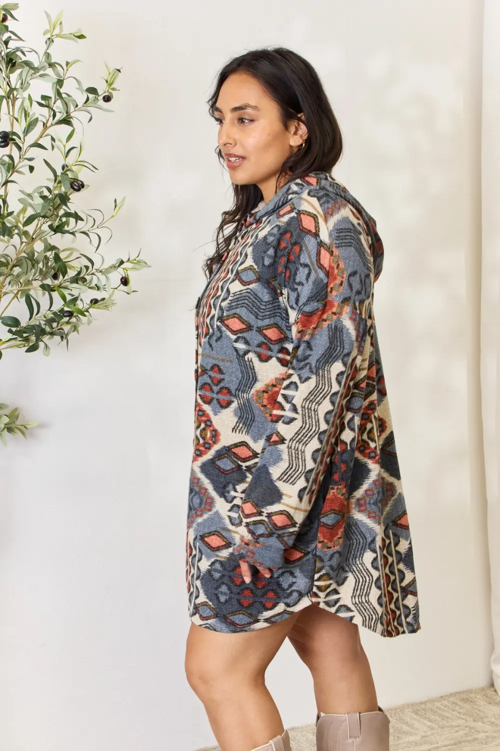 Full Size Printed Button Up Hooded Jacket, image 15
