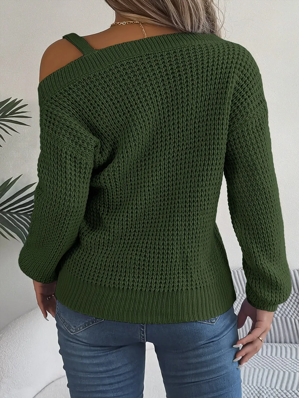 Asymmetrical Neck Long Sleeve Sweater, image 15