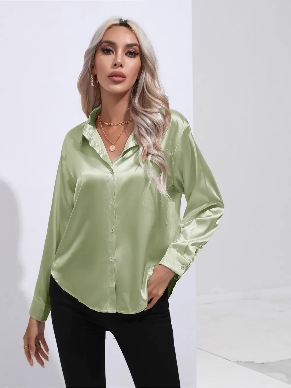 Collared Neck Buttoned Long Sleeve Shirt, image 23