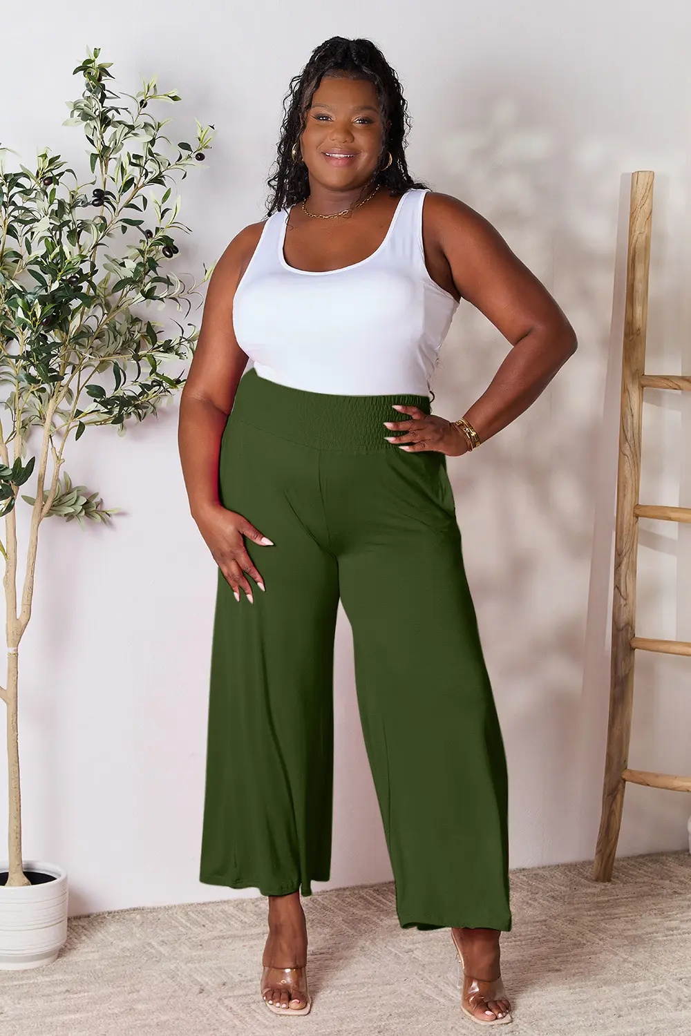 Full Size Smocked Wide Waistband Wide Leg Pants, image 18