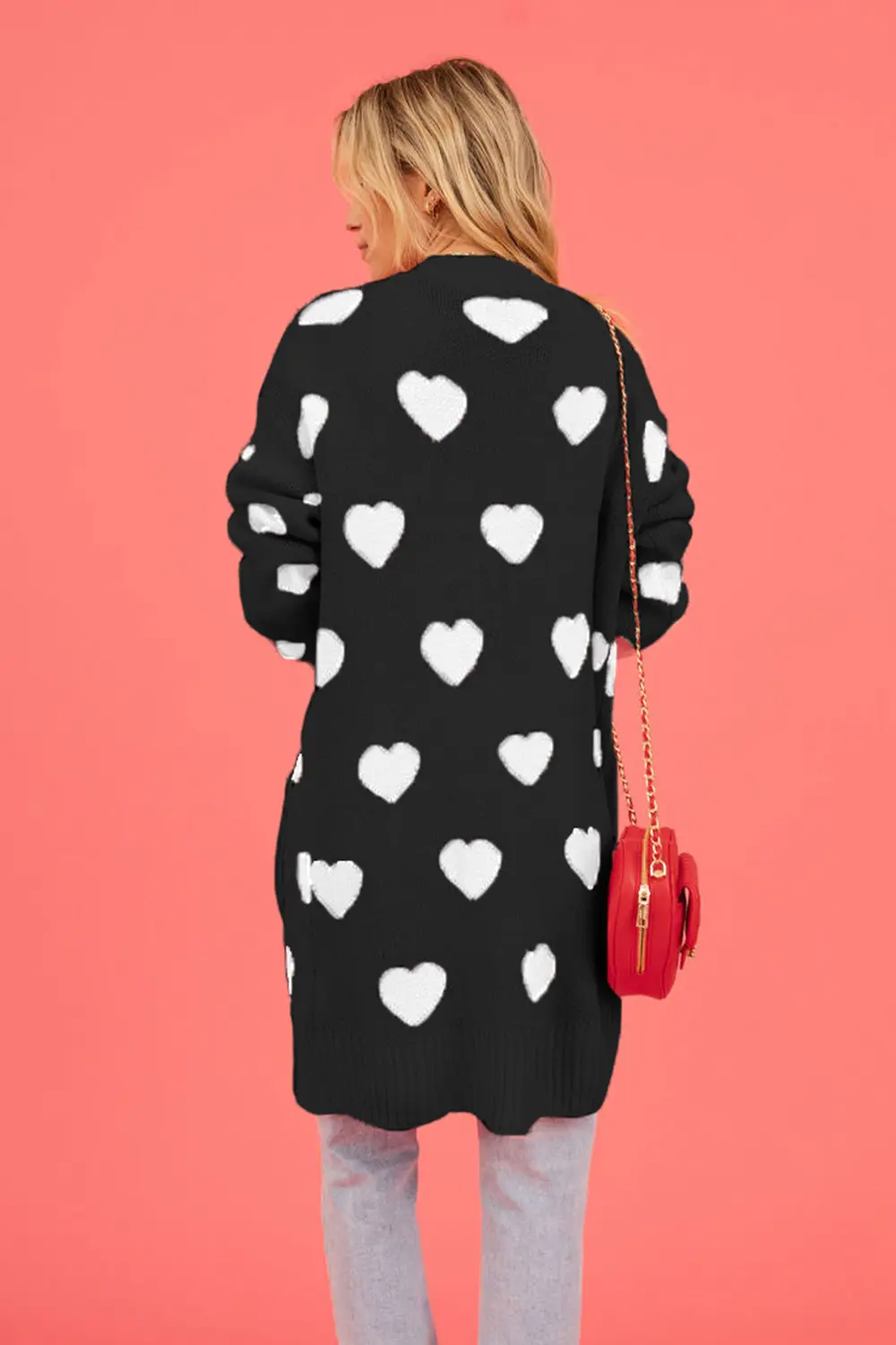 Heart Graphic Open Front Cardigan with Pockets, image 15