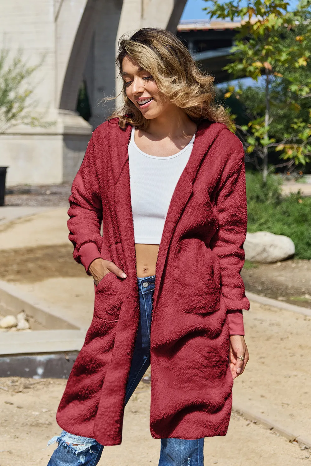 Full Size Hooded Teddy Bear Jacket with Thumbholes, image 20