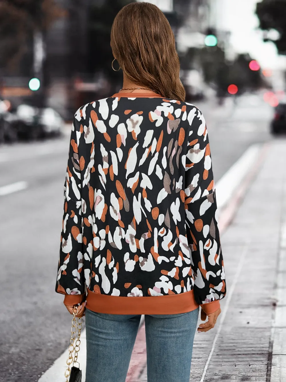 Leopard Round Neck Drop Shoulder Sweatshirt, image 6