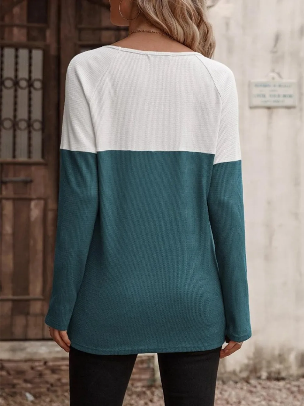 Contrast Round Neck Long Sleeve T-Shirt, image 7