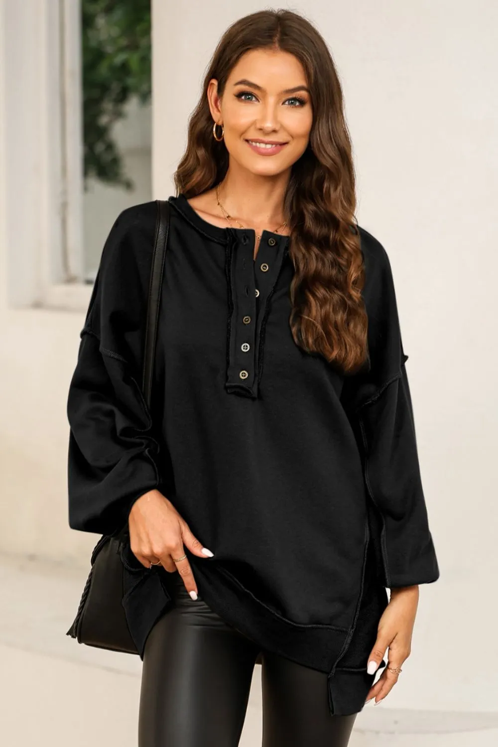 Buttoned Dropped Shoulder Sweatshirt, image 16