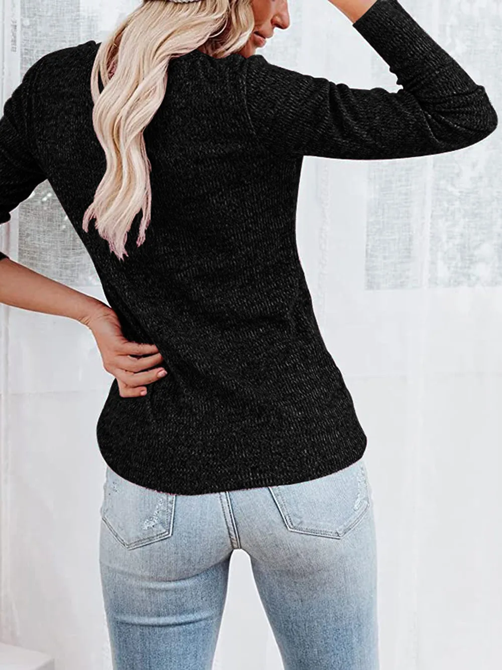 Round Neck Buttoned Long Sleeve T-Shirt, image 8