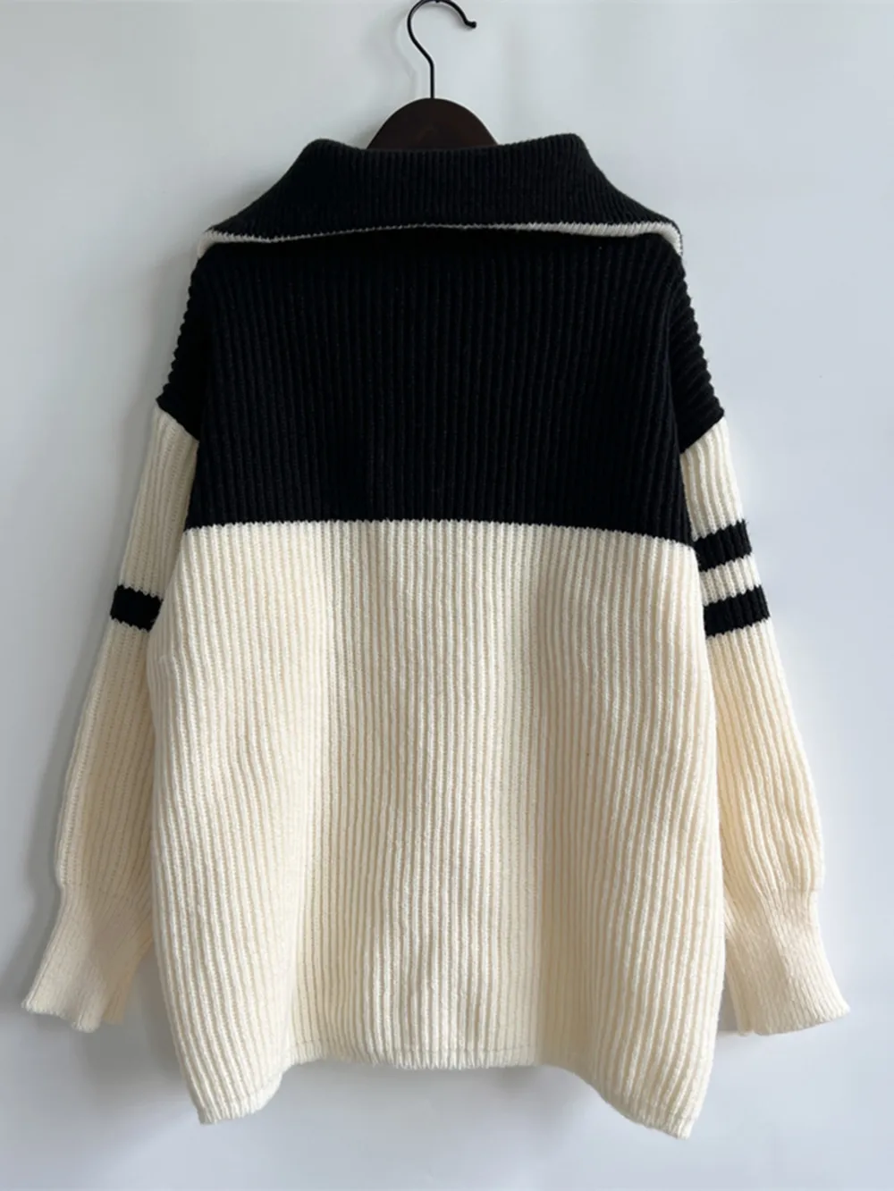Ribbed Two-Tone Half Zip Sweater, image 9
