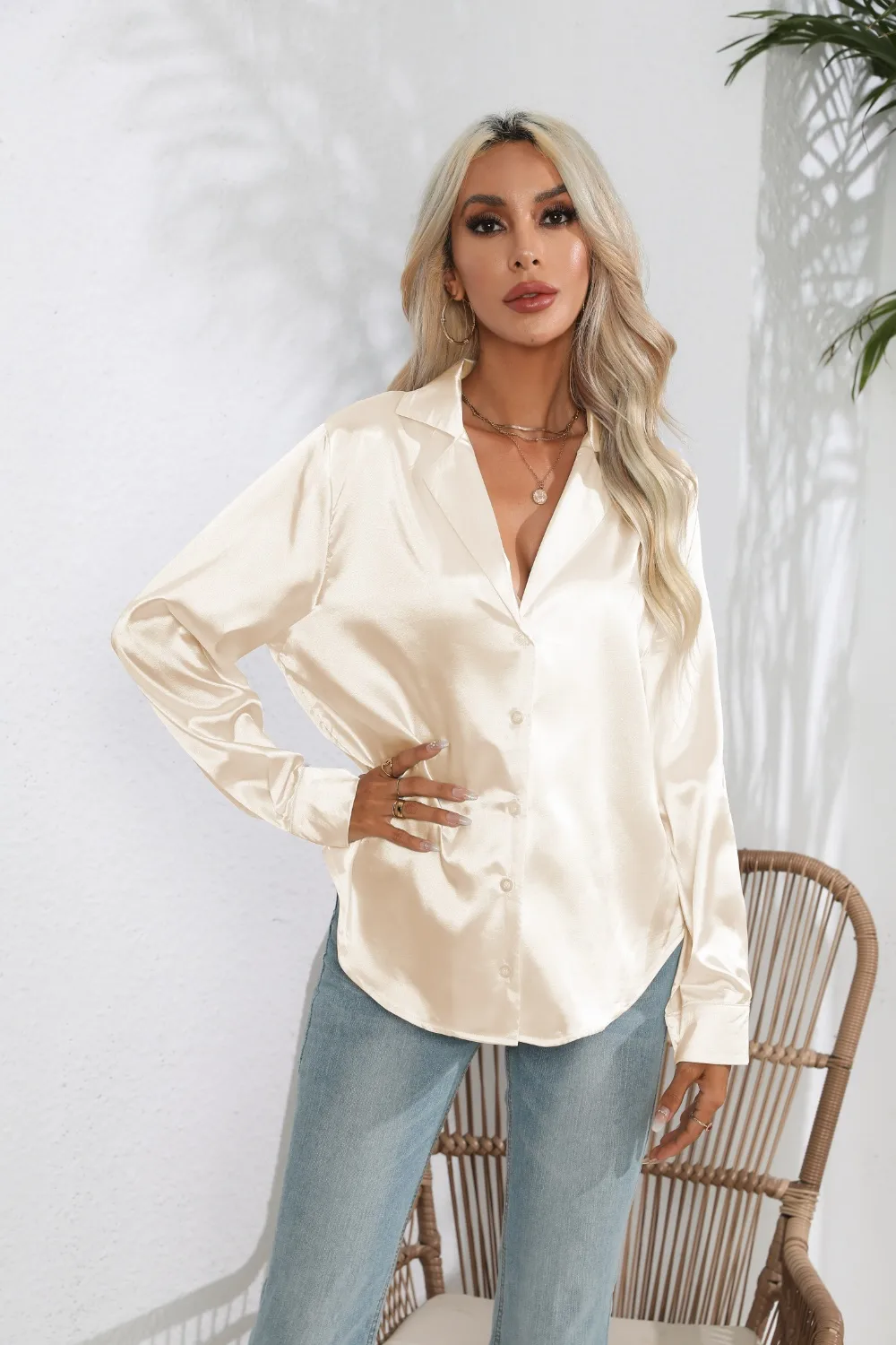 Lapel Collar Button Up Long Sleeve Shirt, image 17
