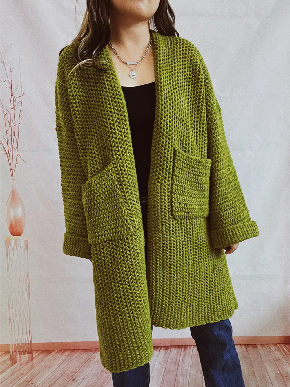 Open Front Long Sleeve Cardigan with Pockets, image 6