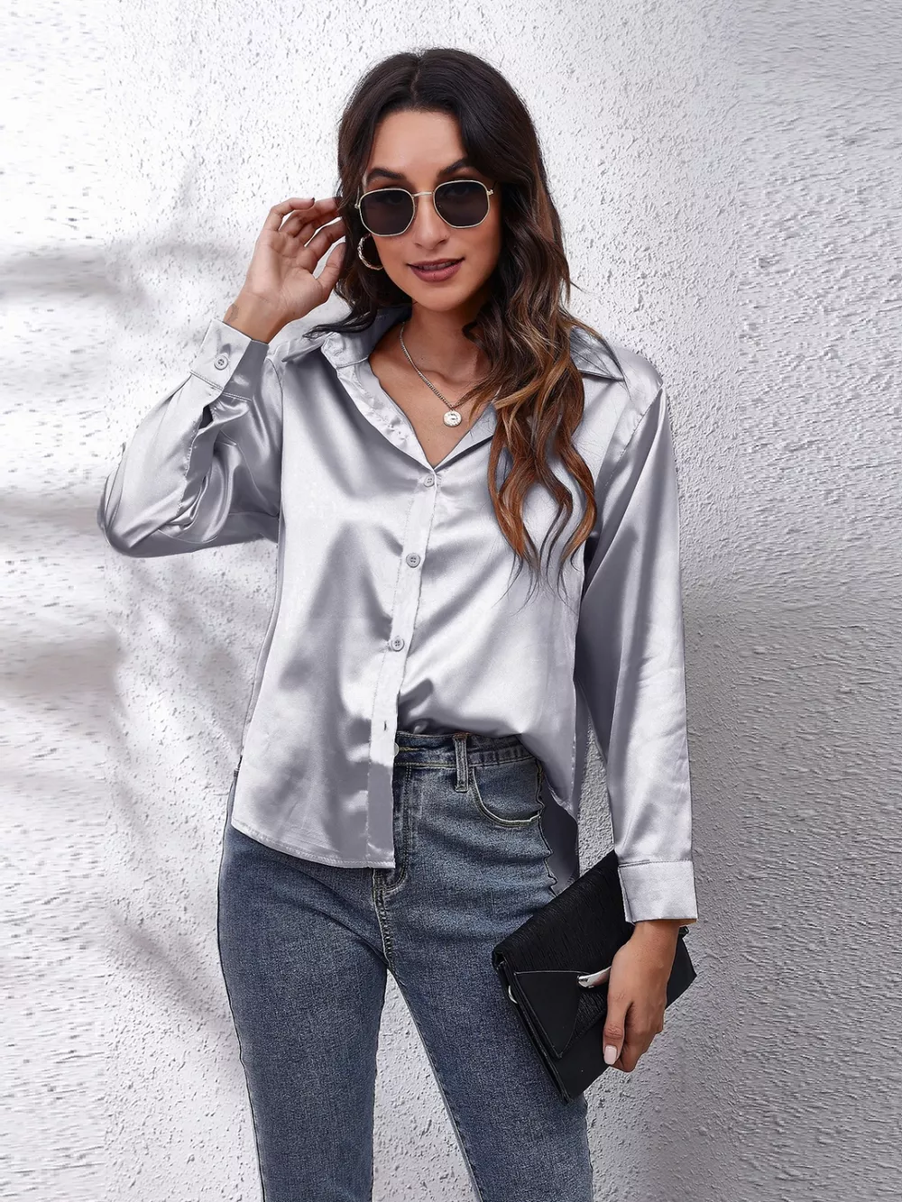 Collared Neck Buttoned Long Sleeve Shirt, image 2