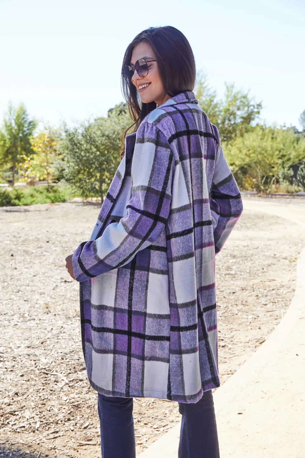 Full Size Plaid Button Up Lapel Collar Coat, image 29