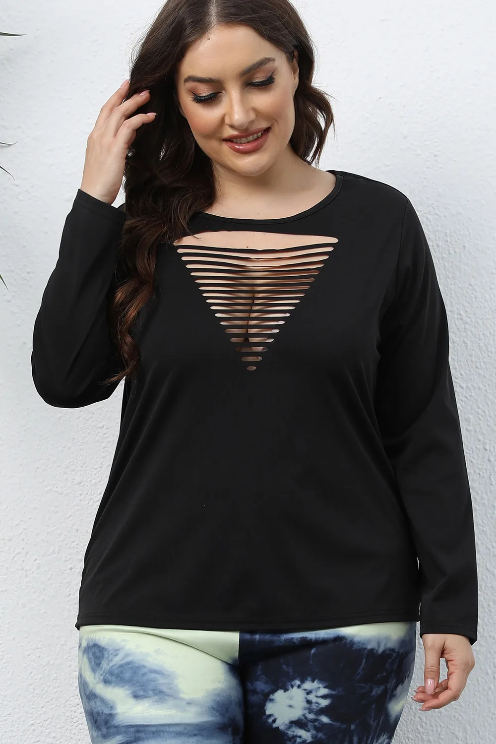 Plus Size Cutout Front Long Sleeve T-Shirt, image 4