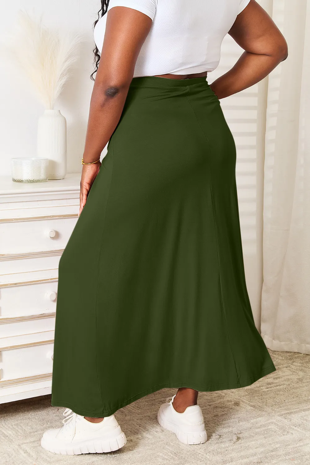 Full Size Soft Rayon Drawstring Waist Maxi Skirt, image 8