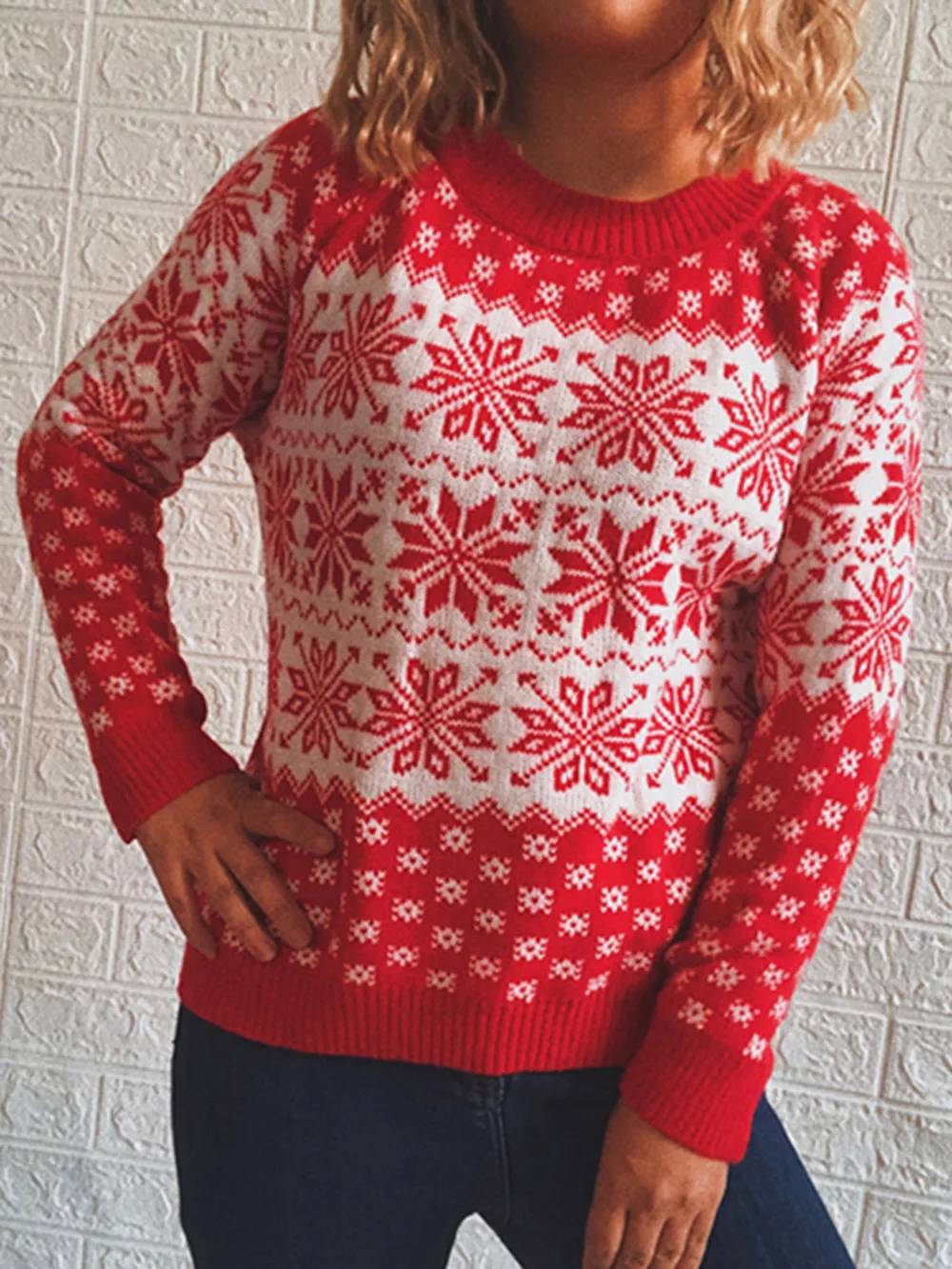 Snowflake Pattern Long Sleeve Sweater, image 3