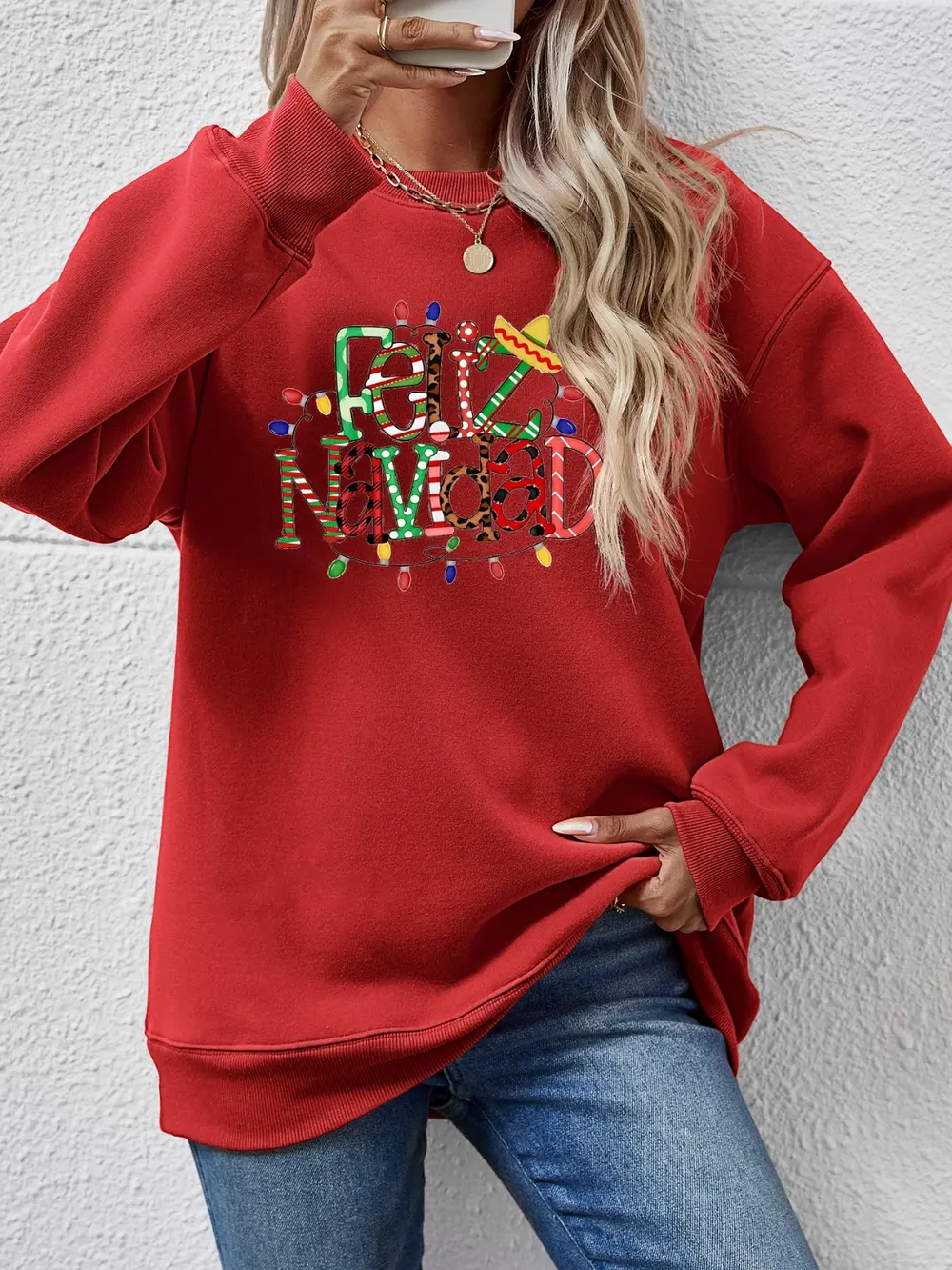FELIZ NAVIDAD Round Neck Drop Shoulder Sweatshirt, image 7