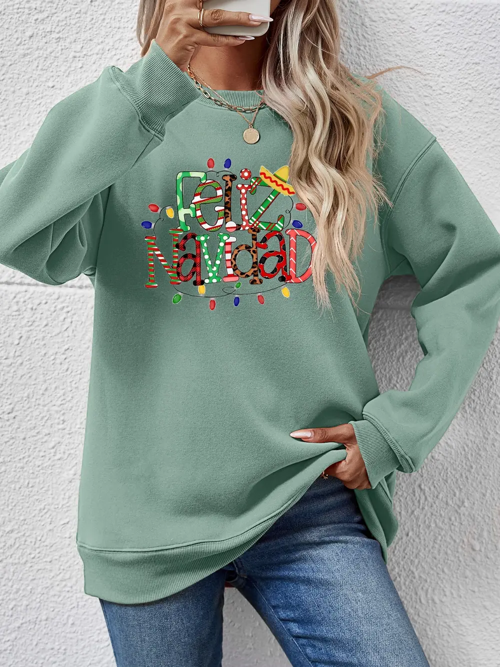 FELIZ NAVIDAD Round Neck Drop Shoulder Sweatshirt, image 19