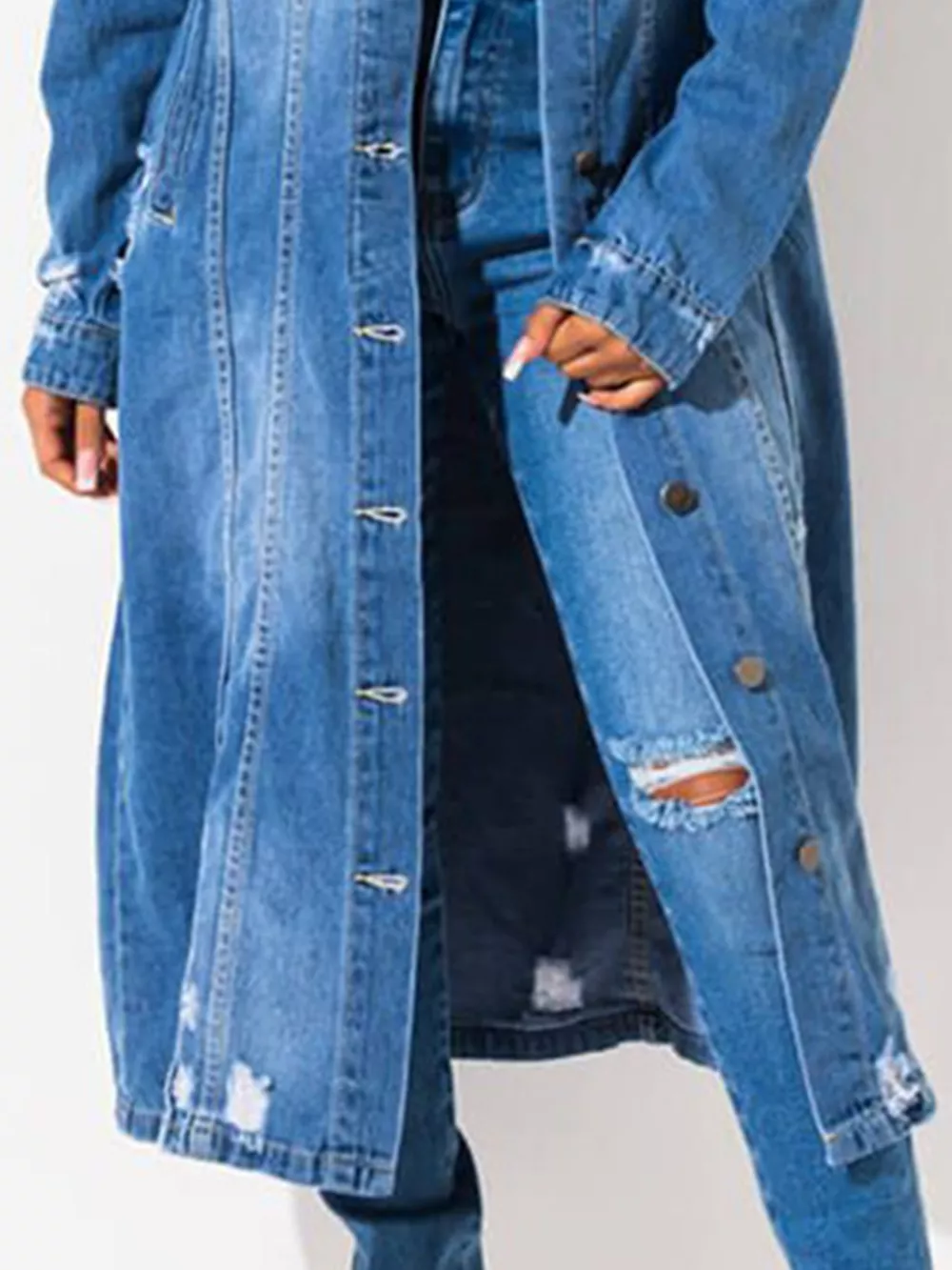 Long Sleeve Raw Hem Denim Jacket, image 6