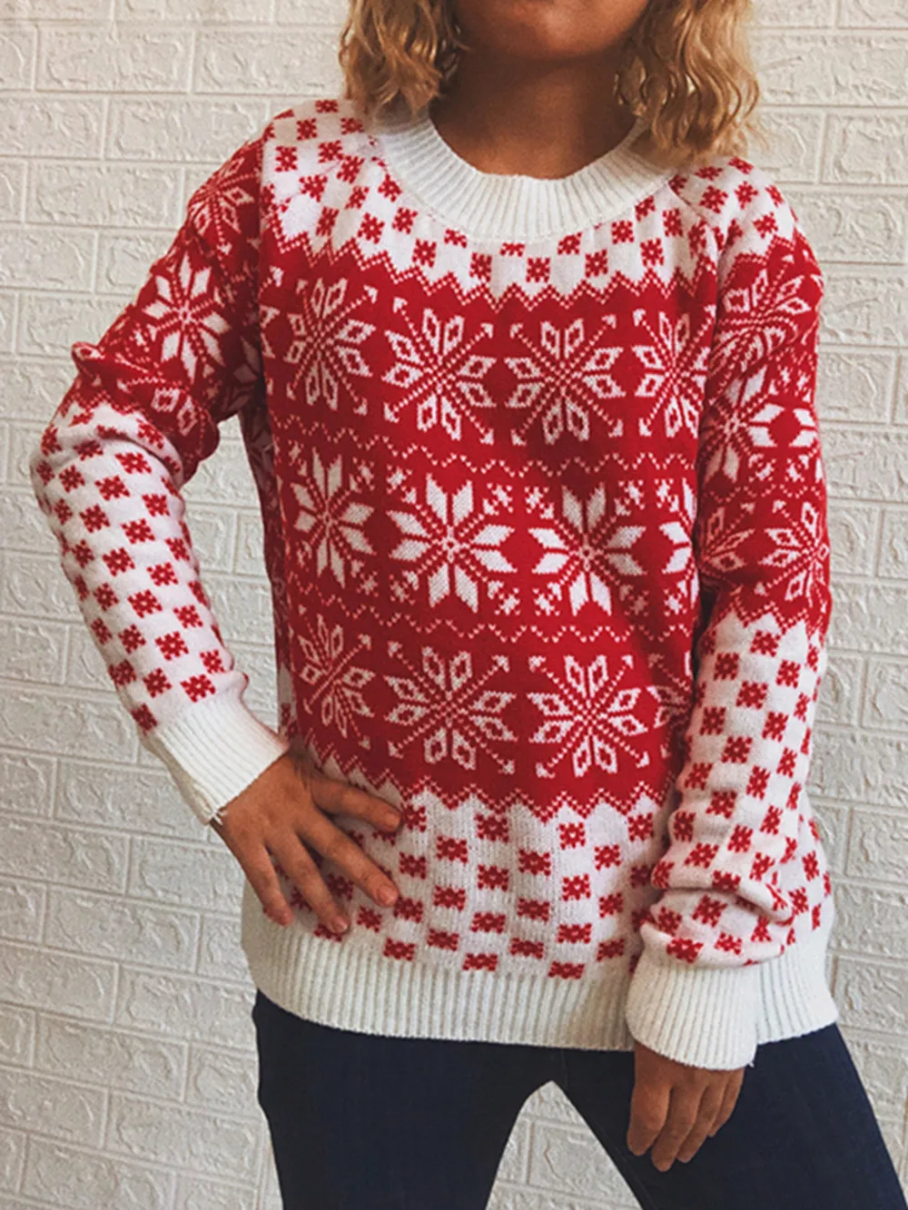 Snowflake Pattern Long Sleeve Sweater, image 4
