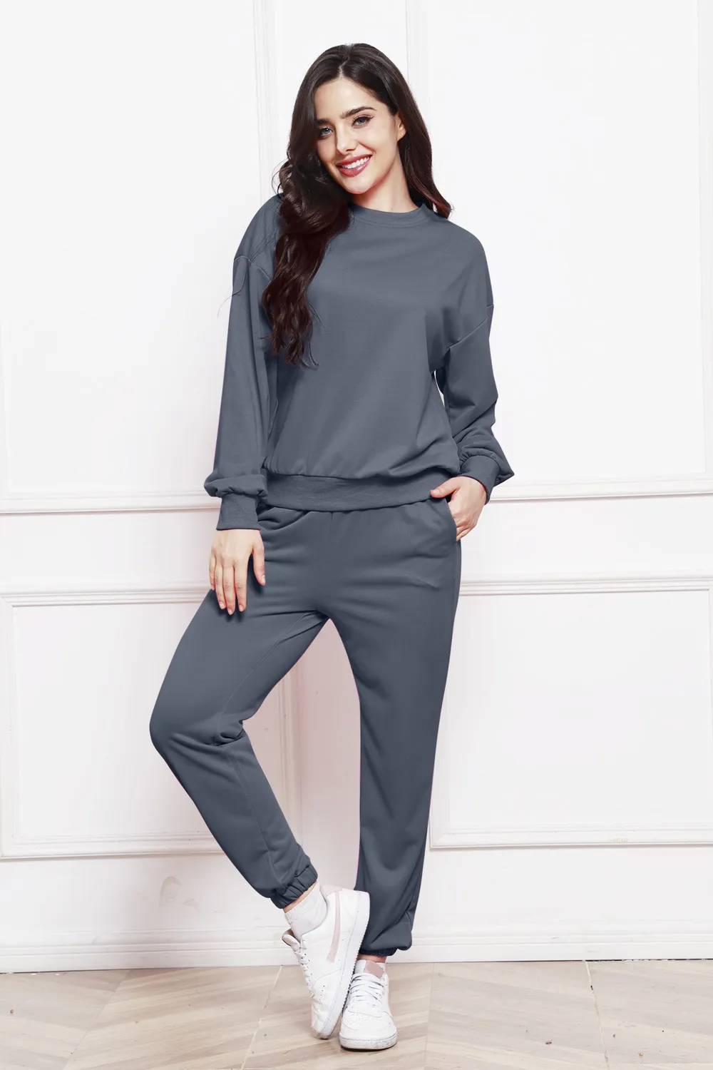 Round Neck Long Sleeve Sweatshirt and Pants Set, image 11