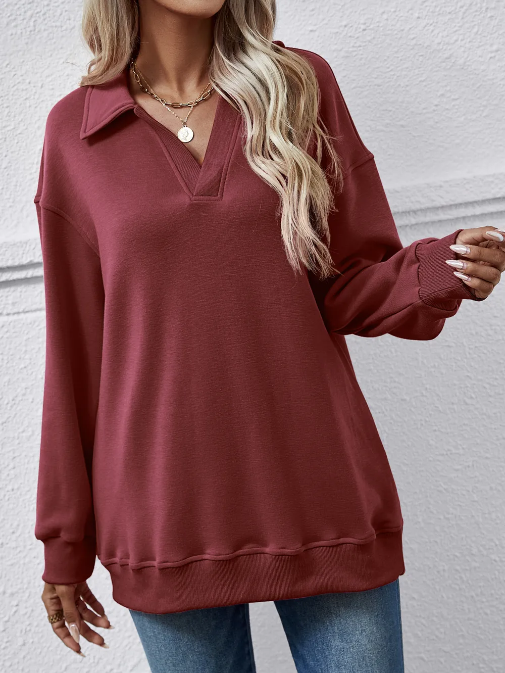 Collared Neck Dropped Shoulder Sweatshirt, image 11