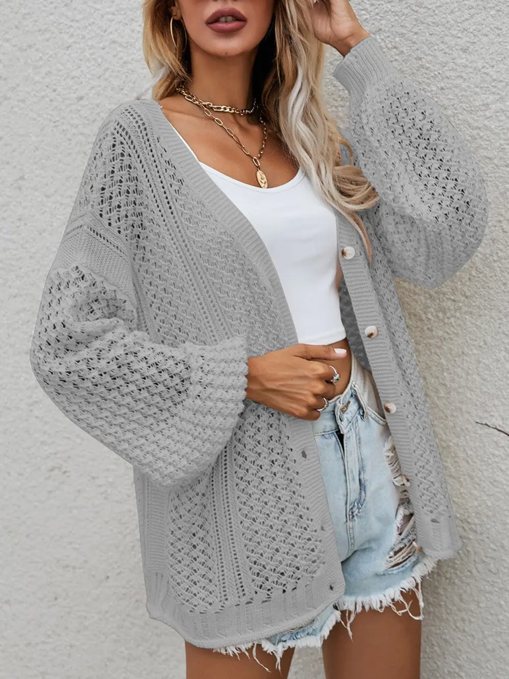Openwork Button Front Cardigan, image 17