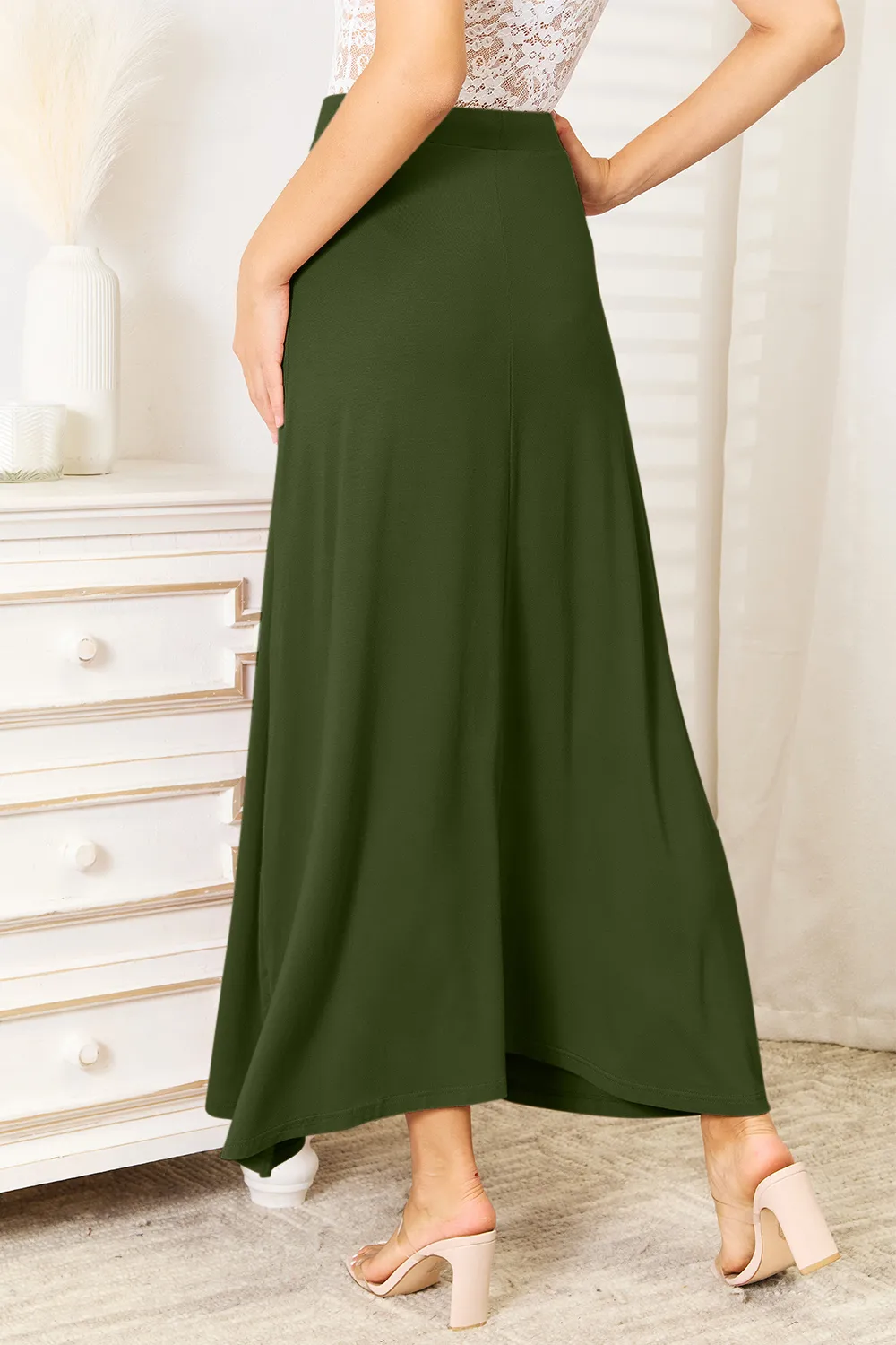 Full Size Soft Rayon Drawstring Waist Maxi Skirt, image 6