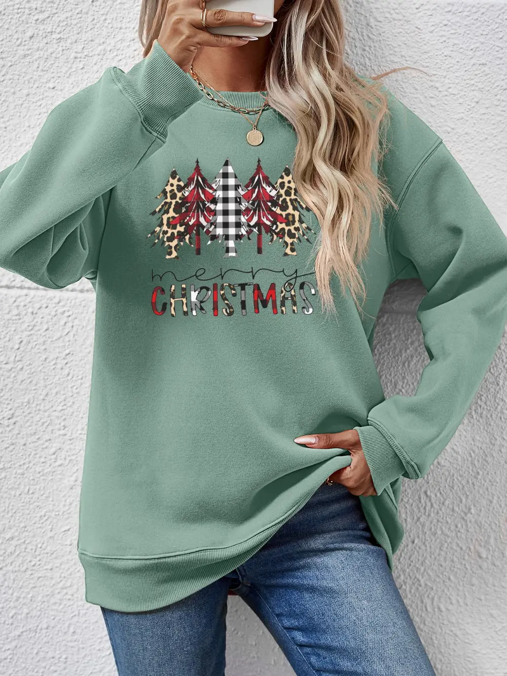 MERRY CHRISTMAS Round Neck Long Sleeve Sweatshirt, image 14