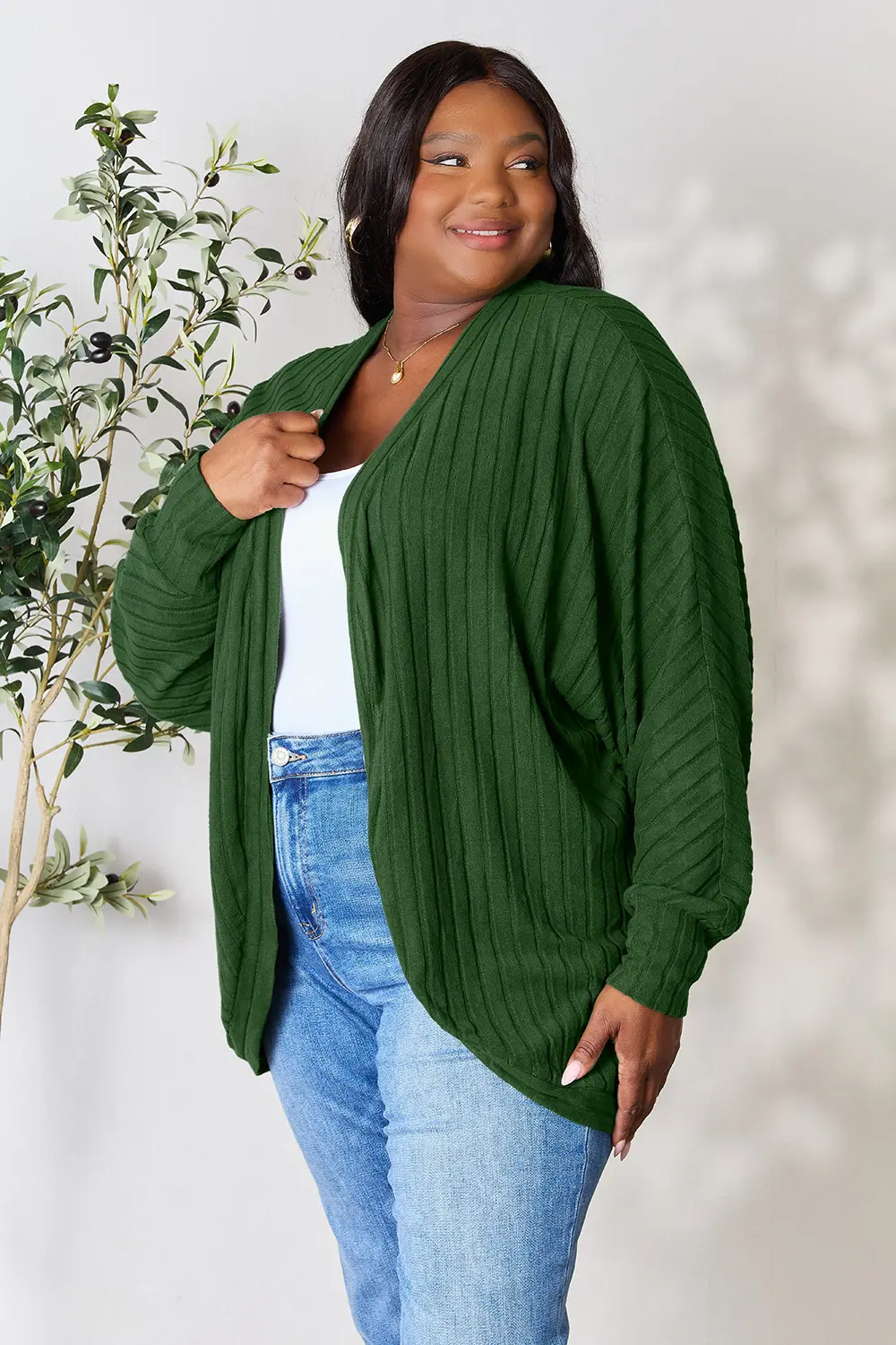 Full Size Ribbed Cocoon Cardigan, image 35
