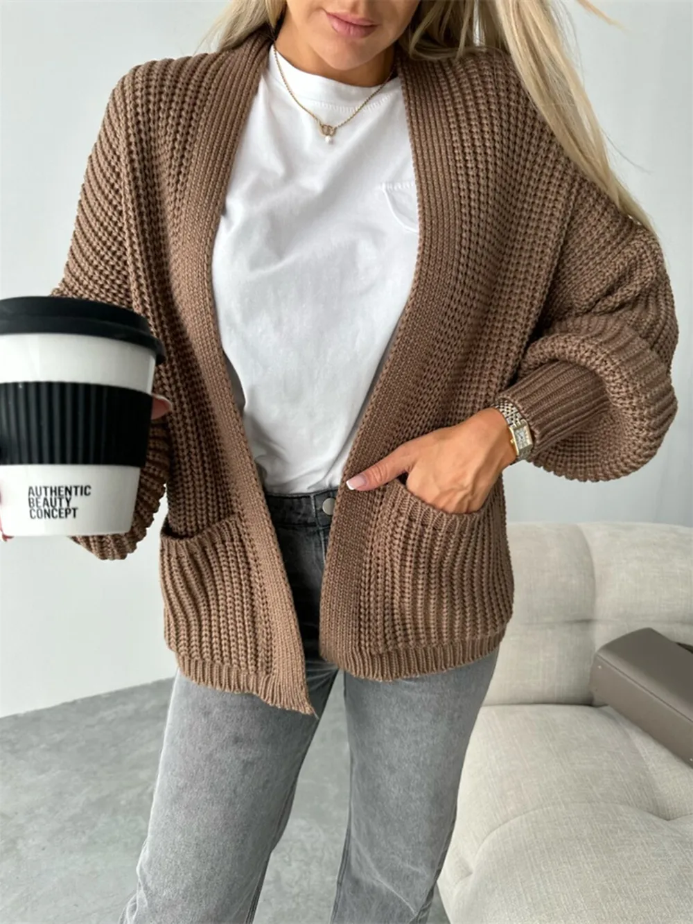 Open Front Dropped Shoulder Cardigan, image 16