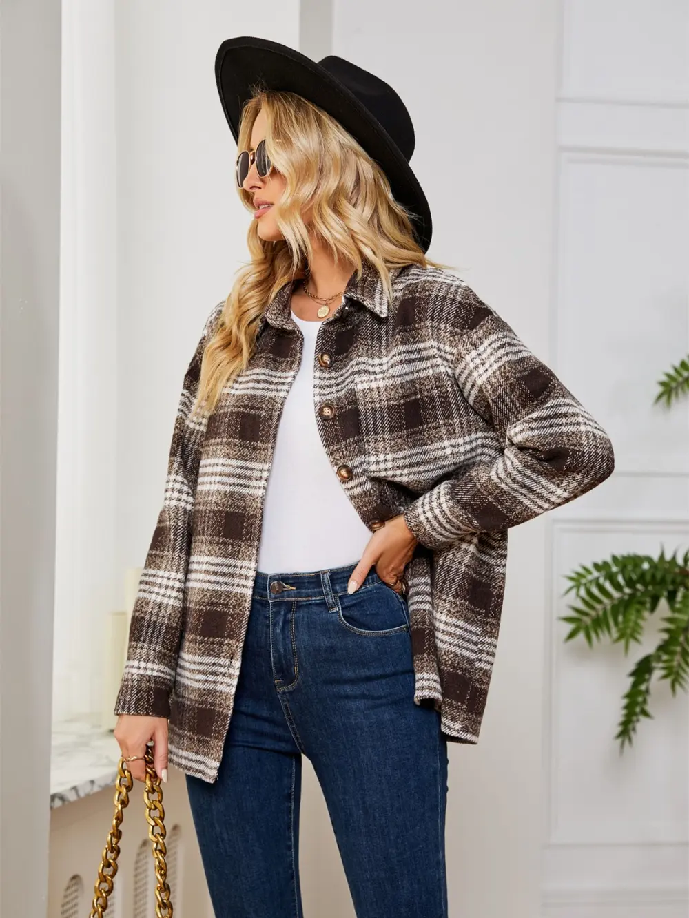Plaid Collared Shirt Jacket, image 3