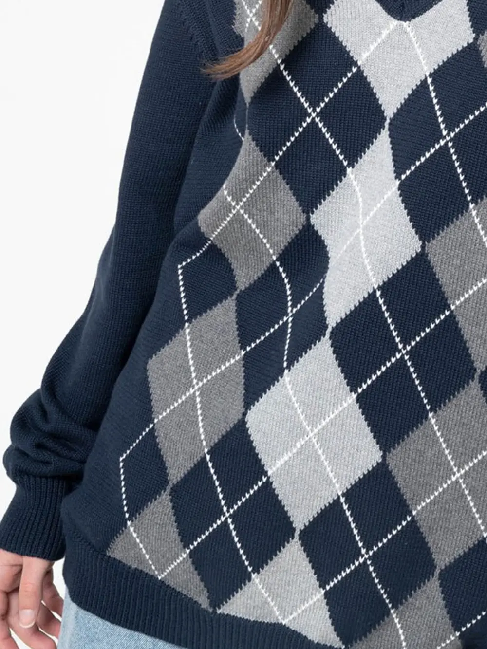 Geometric V-Neck Long Sleeve Sweater, image 9