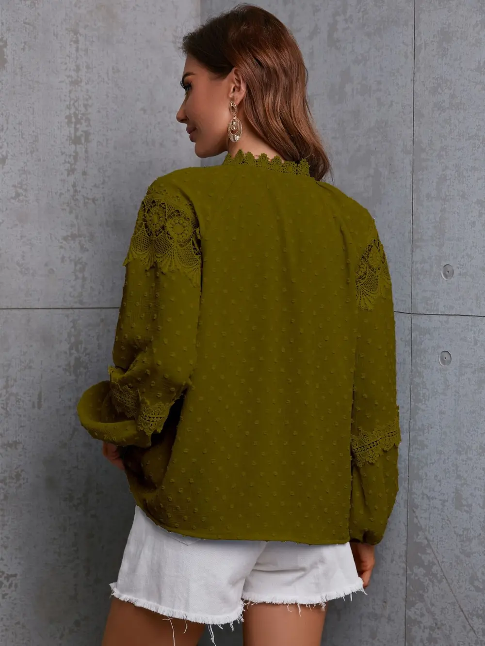 Crochet Tassel Tie Neck Long Sleeve Blouse, image 9
