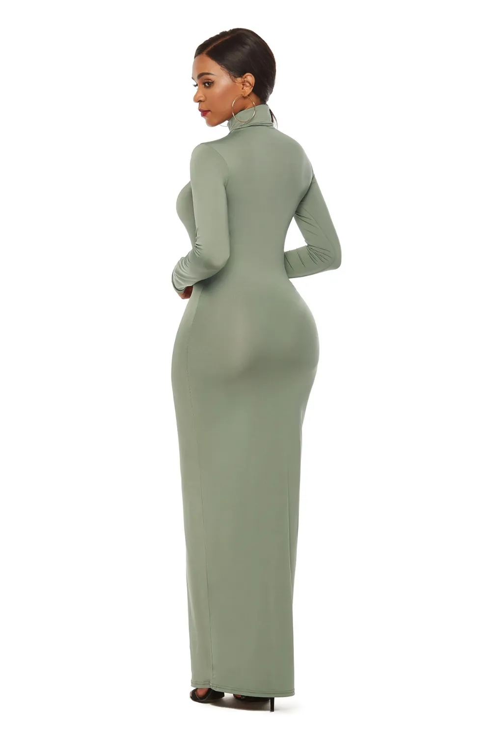 Mock Neck Long Sleeve Maxi Slim Dress, image 33