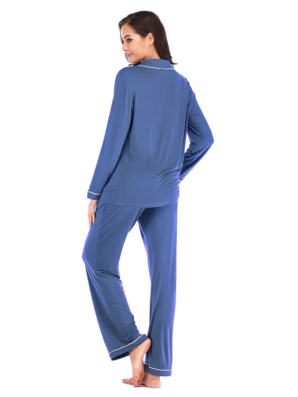 Collared Neck Long Sleeve Loungewear Set with Pockets, image 13