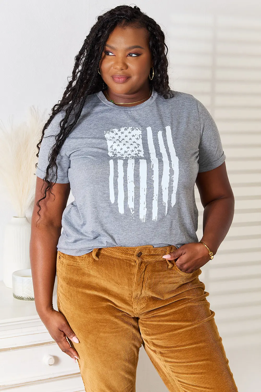 US Flag Graphic Cuffed Sleeve T-Shirt, image 7