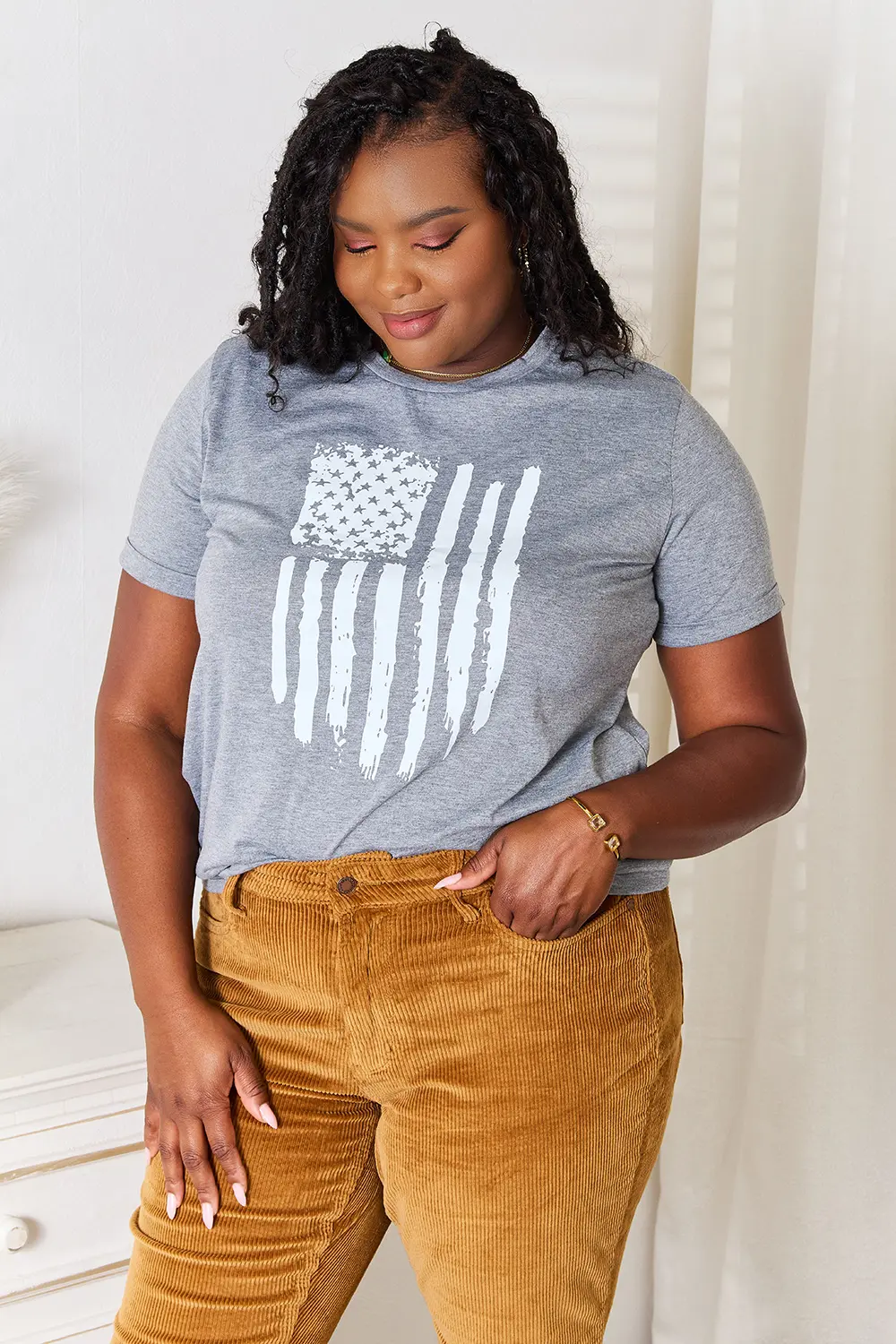 US Flag Graphic Cuffed Sleeve T-Shirt, image 8
