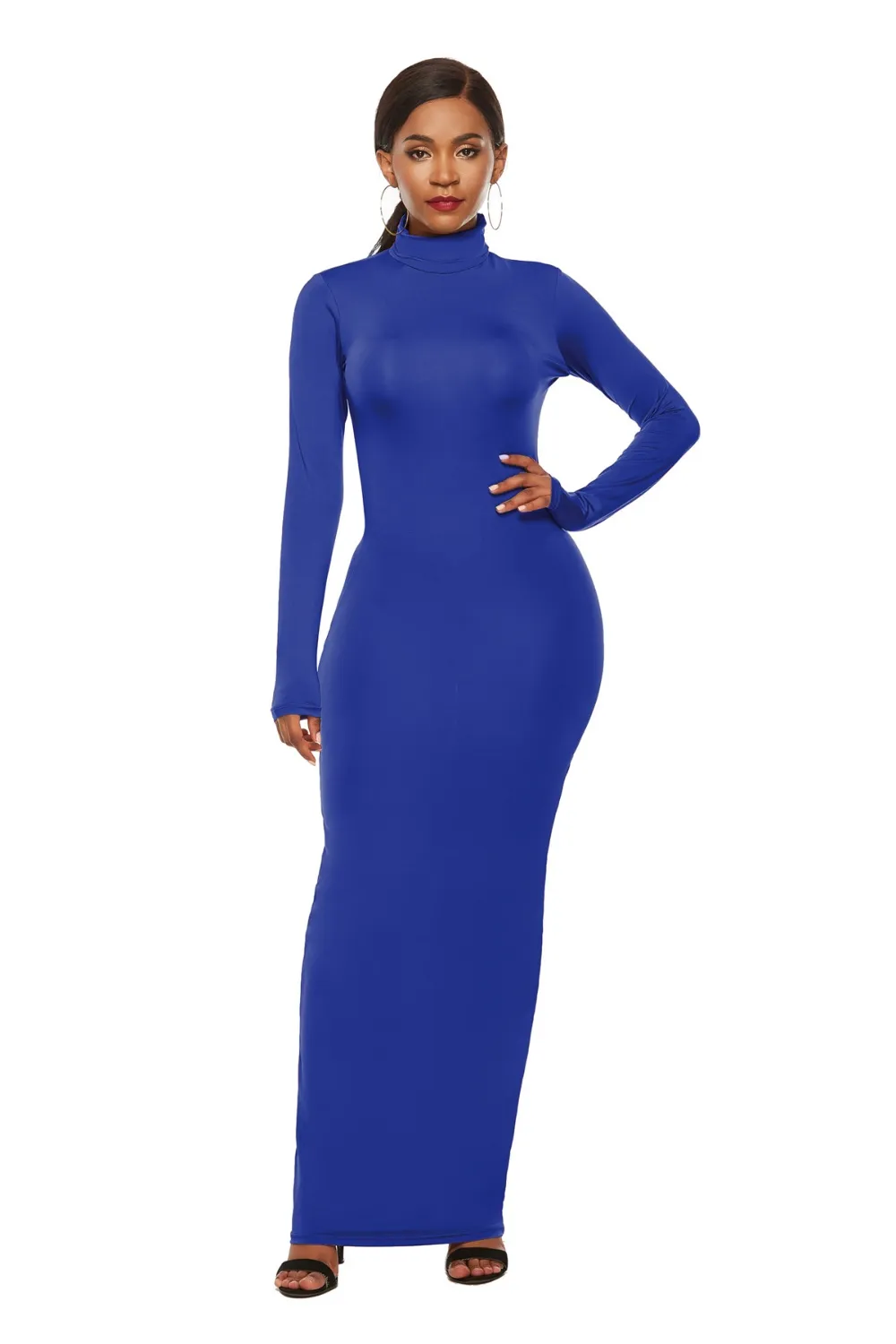 Mock Neck Long Sleeve Maxi Slim Dress, image 34