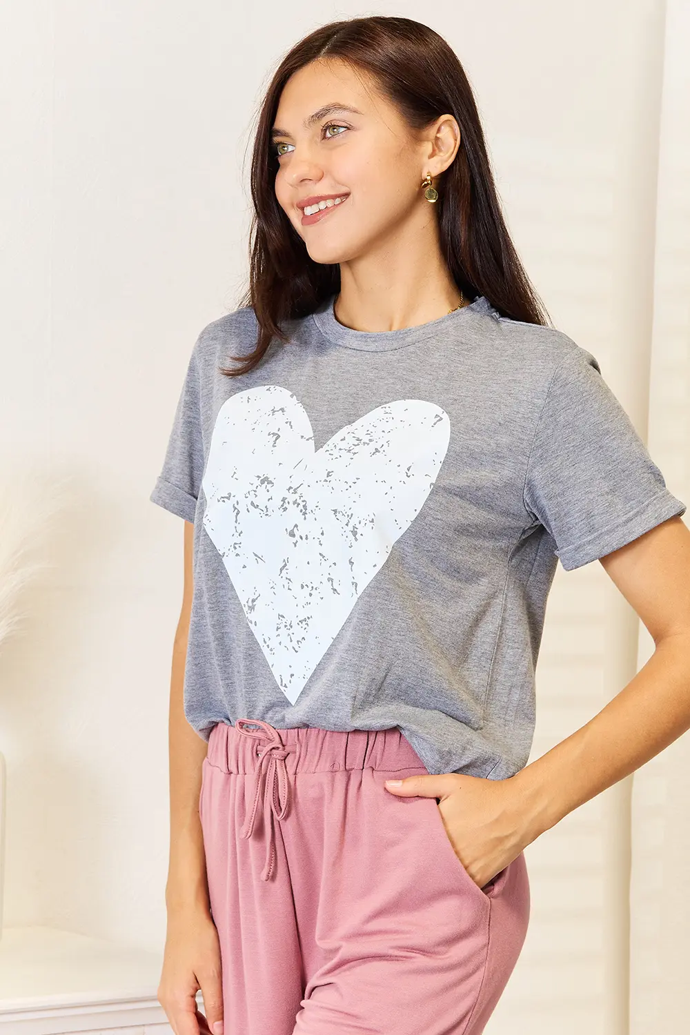 Heart Graphic Cuffed Short Sleeve T-Shirt, image 6
