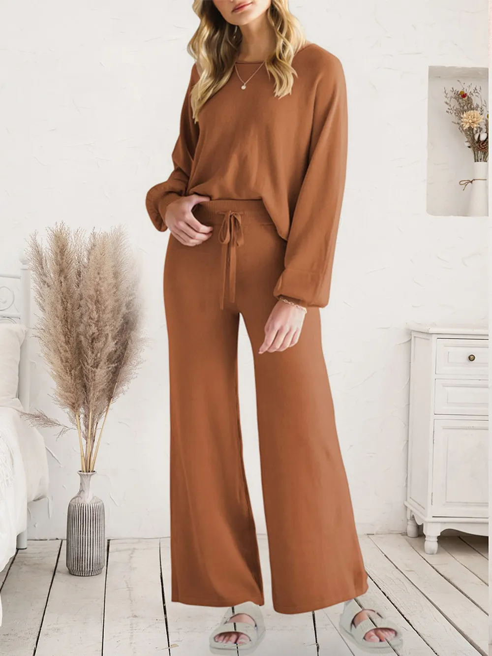 Long Sleeve Lounge Top and Drawstring Pants Set, image 13