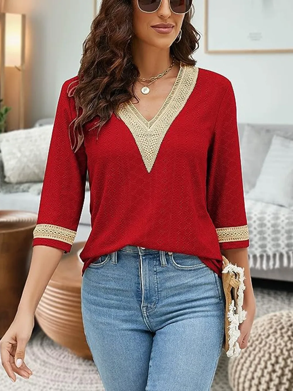 V-Neck Eyelet Blouse, image 31