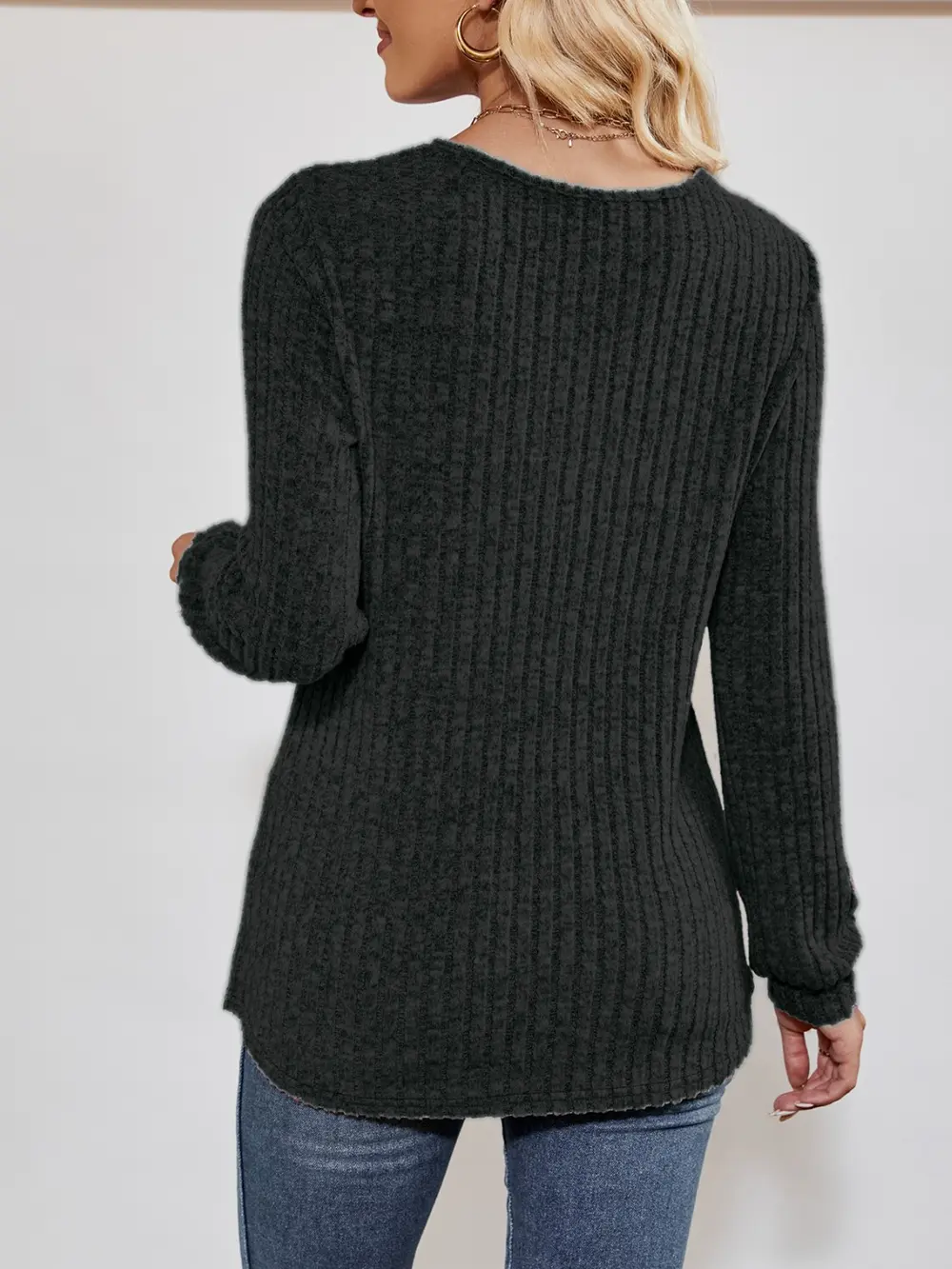 V-Neck Ribbed Long Sleeve Top, image 14