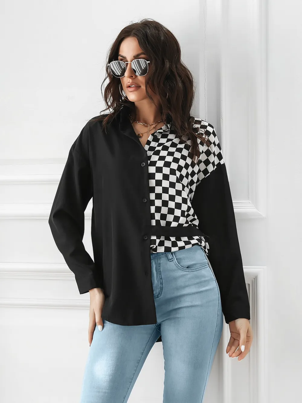 Contrast Button Up Long Sleeve Shirt, image 2
