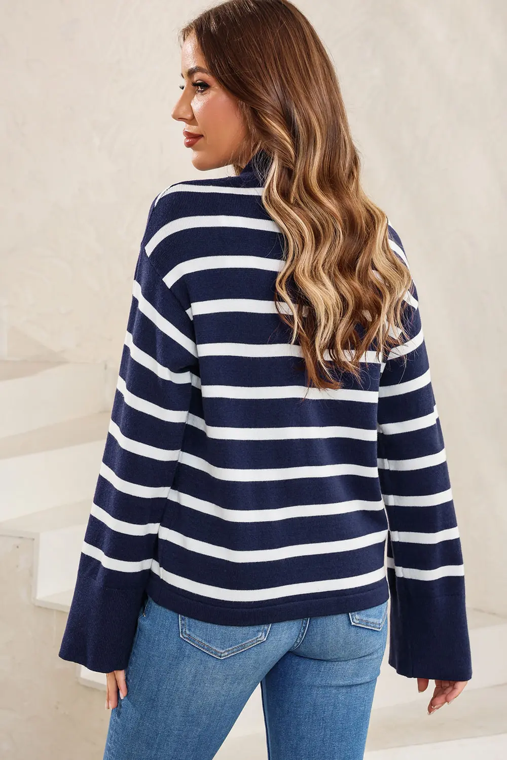 Striped Slit Drop Shoulder Sweater, image 3
